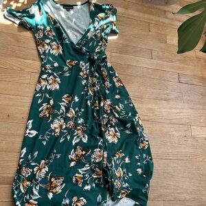 Floral Wrap Dress in Green